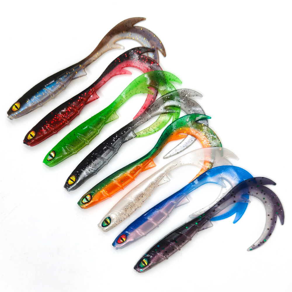 Wavy Fishy UV Glow Curly Tail Soft Plastic Worm Lure(10pcs) — High-Vibration Swim ...