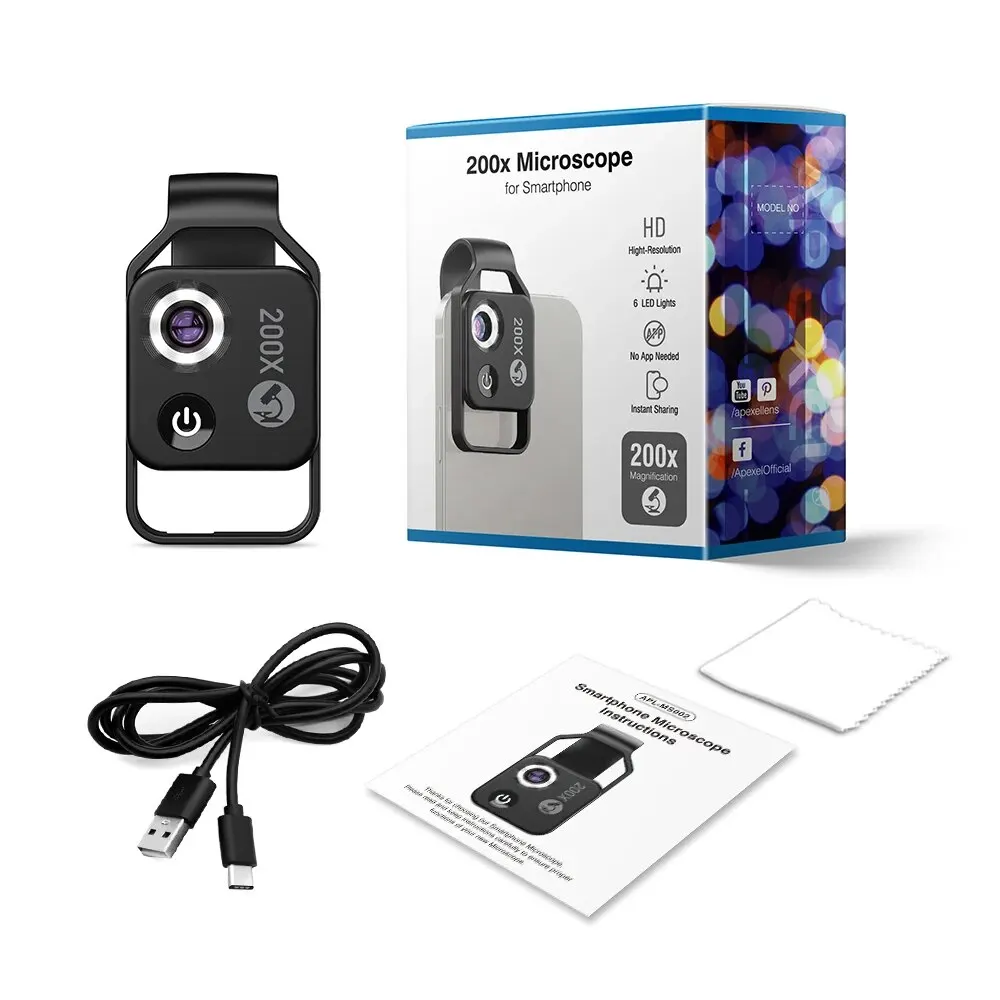200X Pocket Microscope Camera Attachment with Universal Clip for Most iPhone/Andriod