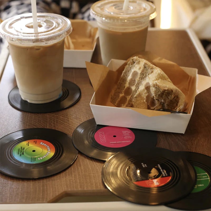 Last Day Promotion 70% OFF-Vinyl Record Coasters with Retro Vinyl Player Holder