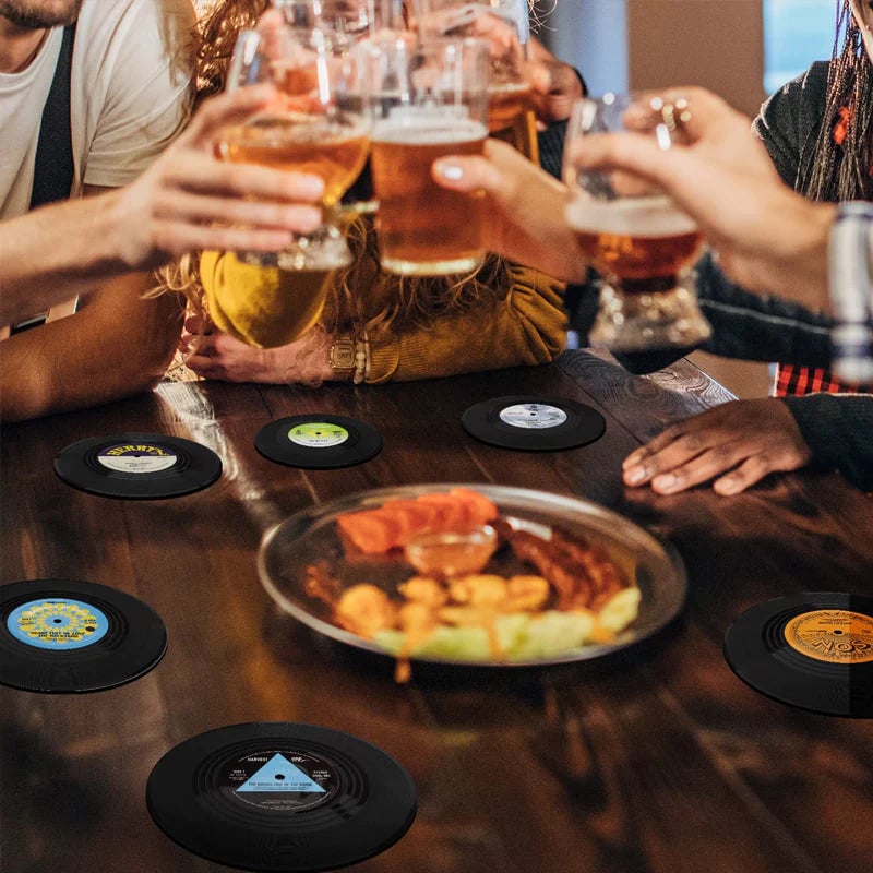 Last Day Promotion 70% OFF-Vinyl Record Coasters with Retro Vinyl Player Holder